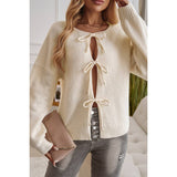 Knit Tied Round Neck Dropped Shoulder Cardigan - MVTFASHION.COM