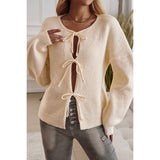 Knit Tied Round Neck Dropped Shoulder Cardigan - MVTFASHION.COM