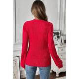 Knit V Neck Solid Button Trim Fit Sweater - MVTFASHION.COM