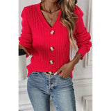 Knit V Neck Solid Button Trim Fit Sweater - MVTFASHION.COM