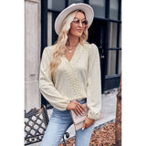 Lace Hem Cross Knit Loose Fit Solid Blouse - MVTFASHION.COM