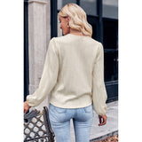 Lace Hem Cross Knit Loose Fit Solid Blouse - MVTFASHION.COM