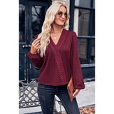 Lace Hem Cross Knit Loose Fit Solid Blouse - MVTFASHION.COM