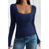 Lace Square Neck Solid Knitted Slim Fit Top - MVTFASHION.COM