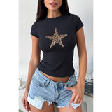 Leopard Print Star Crew Neck Slim Fitted Shirt - MVTFASHION.COM