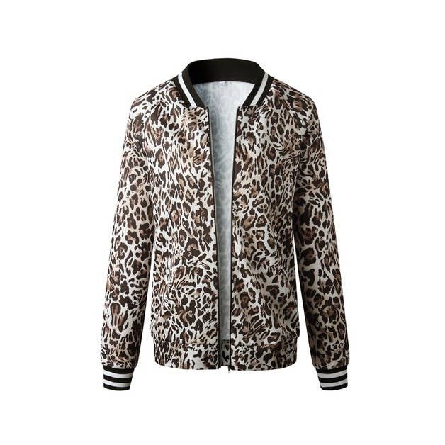 Leopard Printed Zip Up Bomber Jacket - MVTFASHION.COM