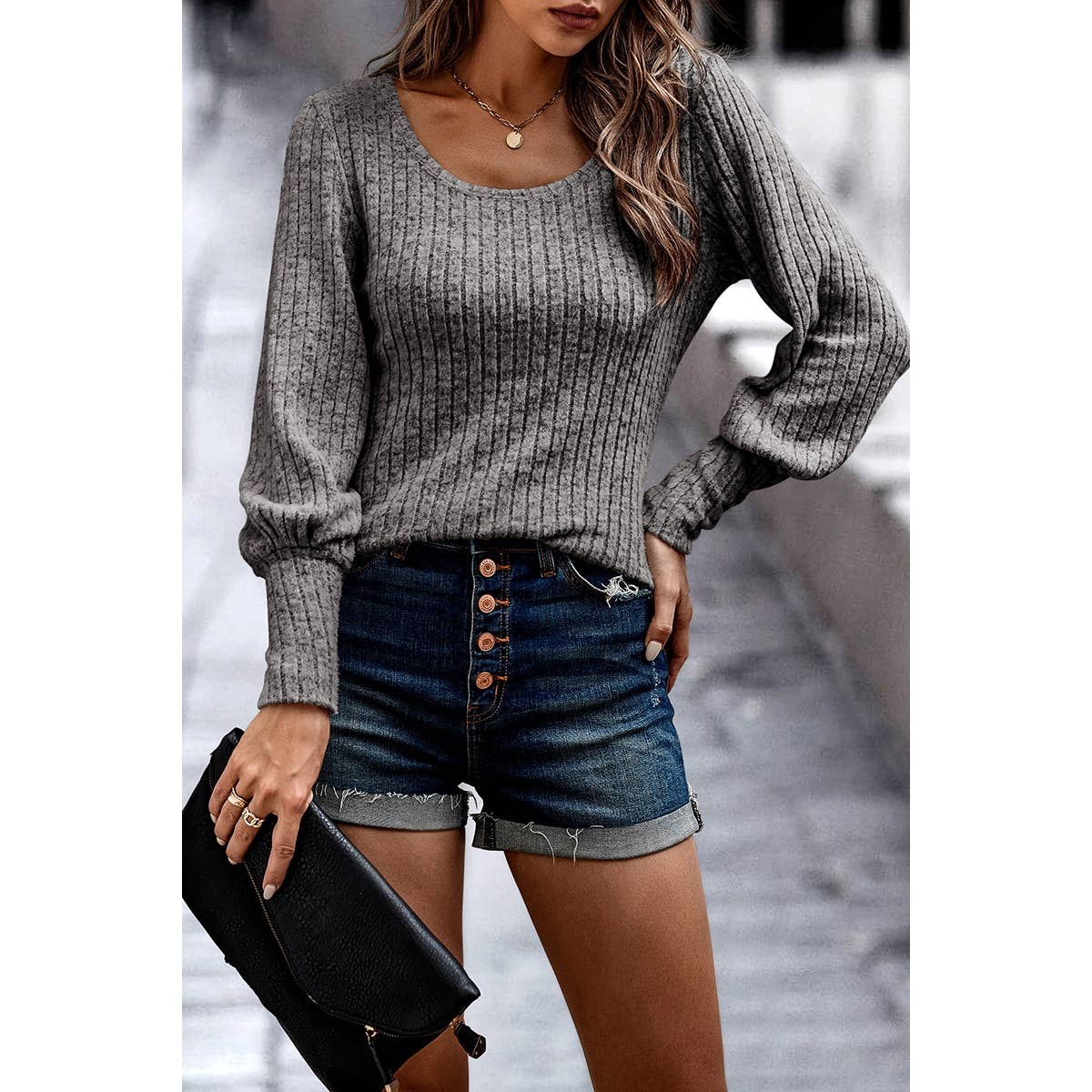 Low Neck Strip Knit Fit Shirt Top - MVTFASHION.COM