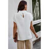 Mock Neck Solid Short Sleeves Fit Blouse - MVTFASHION.COM