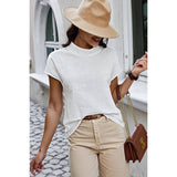 Mock Neck Solid Short Sleeves Fit Blouse - MVTFASHION.COM