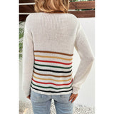 Multicolor Striped Pattern V Neck Knitted Sweater - MVTFASHION.COM