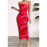 Off Shoulder Allover Print Pleated Bodycon Dress - MVTFASHION.COM