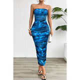 Off Shoulder Allover Print Pleated Bodycon Dress - MVTFASHION.COM