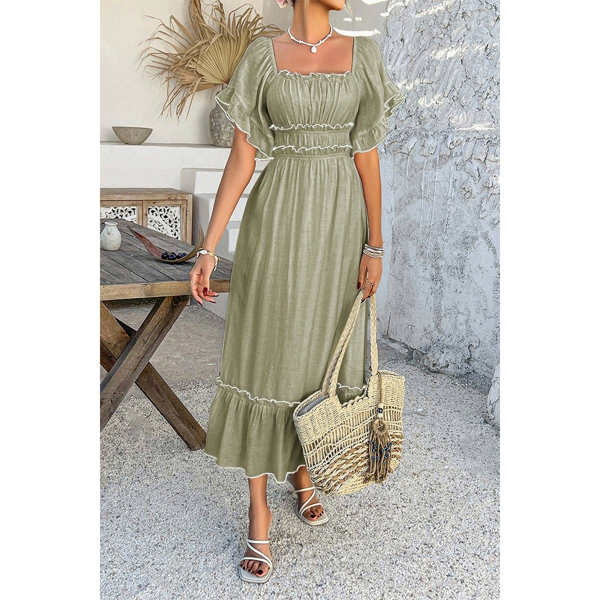 Off Shoulder Bodycon Backless Ruffle Trim Dress - MVTFASHION.COM