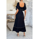 Off Shoulder Bodycon Backless Ruffle Trim Dress - MVTFASHION.COM