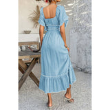 Off Shoulder Bodycon Backless Ruffle Trim Dress - MVTFASHION.COM