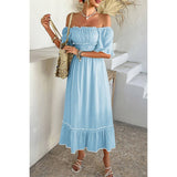 Off Shoulder Bodycon Backless Ruffle Trim Dress - MVTFASHION.COM