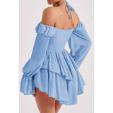 Off Shoulder Corset Ruffle Halter Mini Dress - MVTFASHION.COM