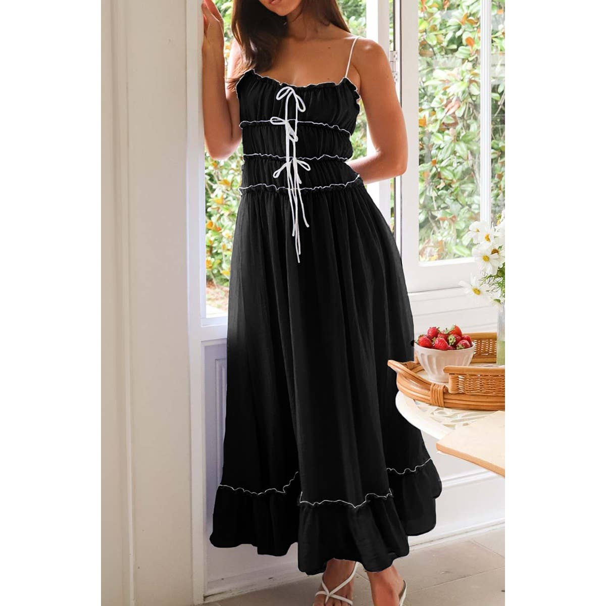 Off Shoulder Knot Pleated Ruffle Hem Dress - MVTFASHION.COM