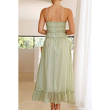 Off Shoulder Knot Pleated Ruffle Hem Dress - MVTFASHION.COM