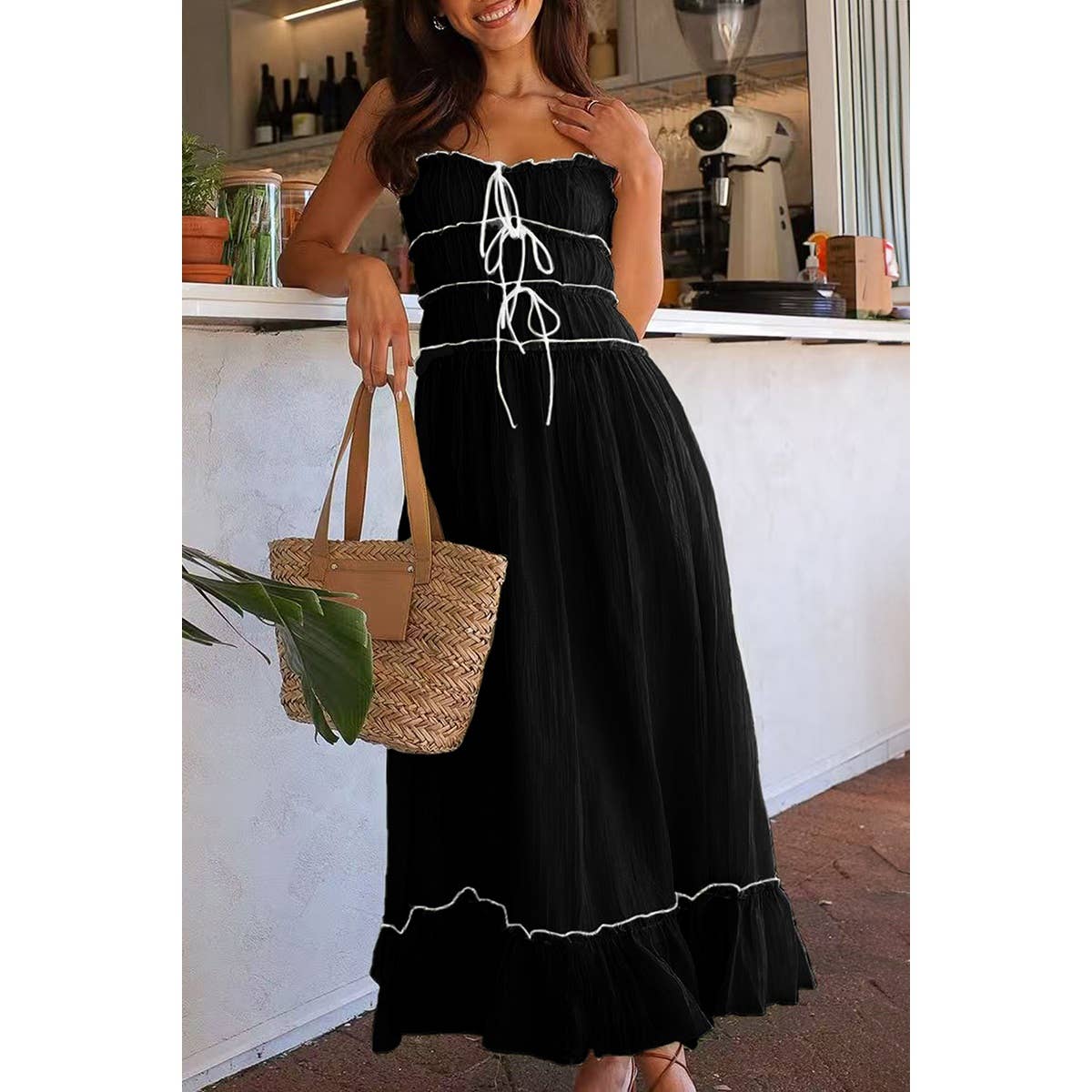 Off Shoulder Knot Pleated Ruffle Hem Dress - MVTFASHION.COM