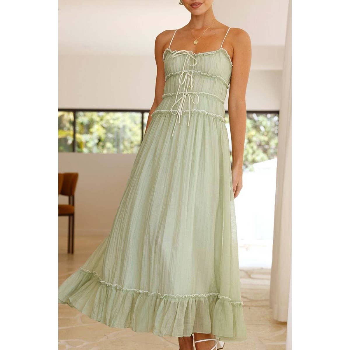 Off Shoulder Knot Pleated Ruffle Hem Dress - MVTFASHION.COM