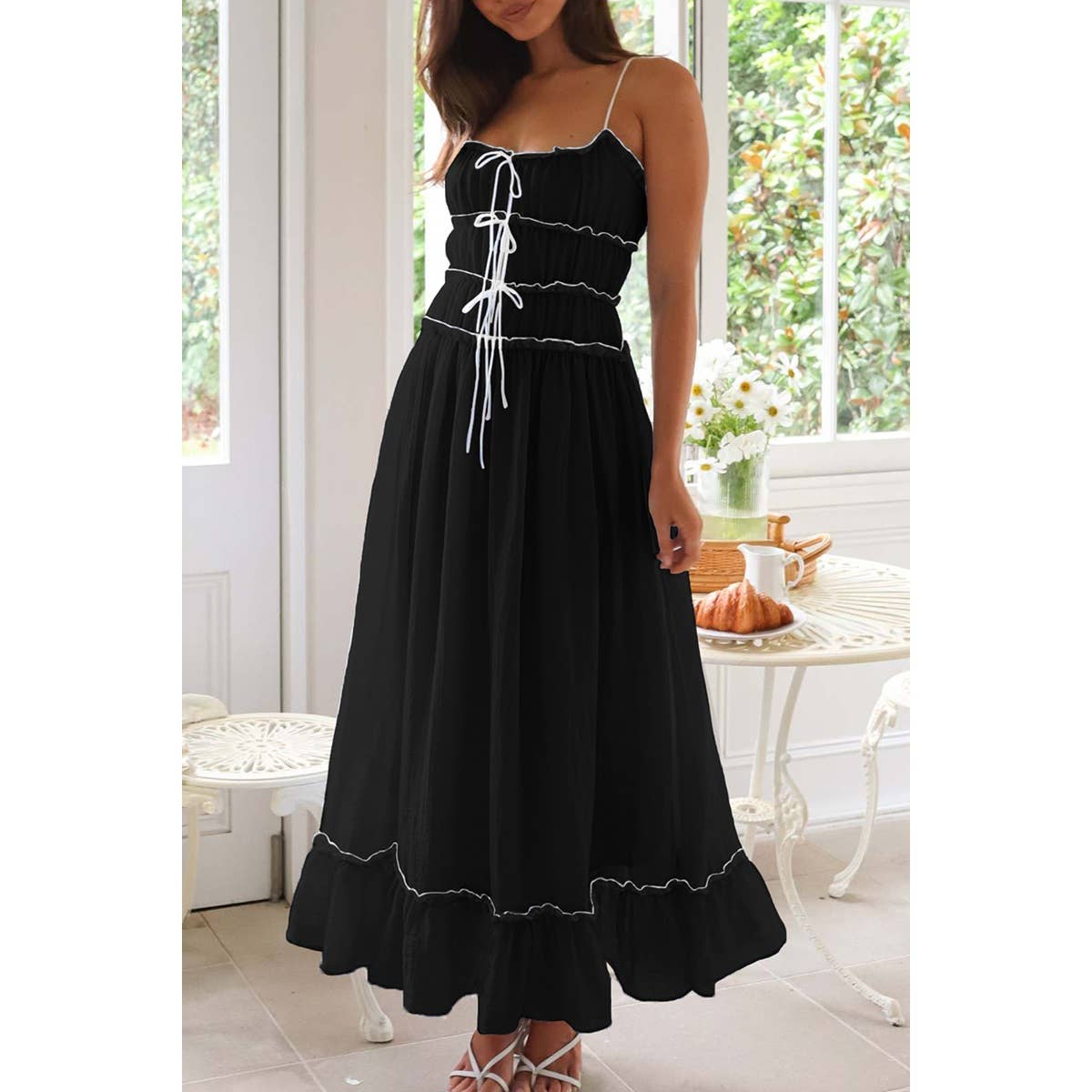 Off Shoulder Knot Pleated Ruffle Hem Dress - MVTFASHION.COM