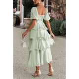 Off Shoulder Puff Short Sleeves Tiered Dress - MVTFASHION.COM