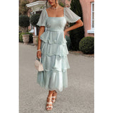 Off Shoulder Puff Short Sleeves Tiered Dress - MVTFASHION.COM
