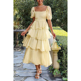 Off Shoulder Puff Short Sleeves Tiered Dress - MVTFASHION.COM