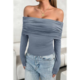 Off Shoulder Ruched Solid Elastic Fit Top - MVTFASHION.COM