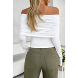 Off Shoulder Ruched Solid Elastic Fit Top - MVTFASHION.COM