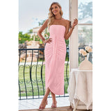 Off Shoulder Sleeveless Ruched Hollow Out Dress - MVTFASHION.COM