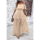 Off Shoulder Solid Dot Ruffle Lined Full Dress - MVTFASHION.COM