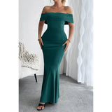 Off Shoulder Solid Fit Bodycon Full Dress - MVTFASHION.COM