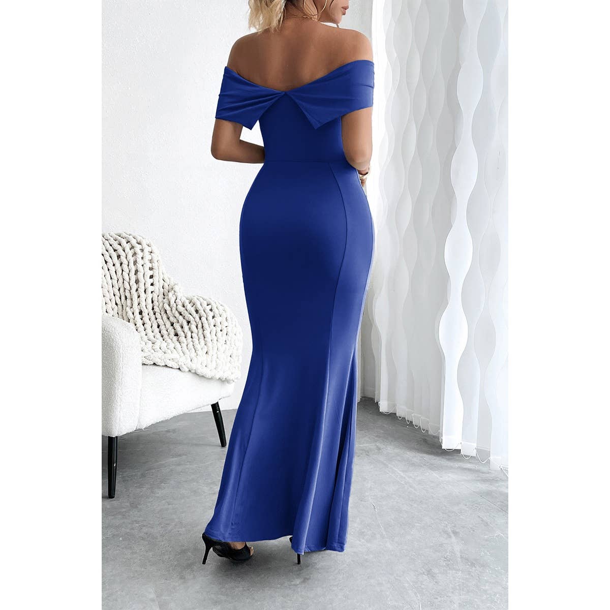 Off Shoulder Solid Fit Bodycon Full Dress - MVTFASHION.COM