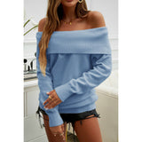 Off Shoulder Solid Knitted Loose Pullover Sweater - MVTFASHION.COM