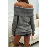 Off Shoulder Solid Knitted Loose Pullover Sweater - MVTFASHION.COM