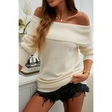 Off Shoulder Solid Knitted Loose Pullover Sweater - MVTFASHION.COM