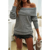 Off Shoulder Solid Knitted Loose Pullover Sweater - MVTFASHION.COM