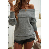 Off Shoulder Solid Knitted Loose Pullover Sweater - MVTFASHION.COM