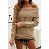 Off Shoulder Solid Knitted Loose Pullover Sweater - MVTFASHION.COM