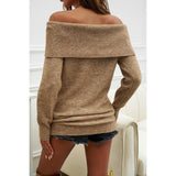 Off Shoulder Solid Knitted Loose Pullover Sweater - MVTFASHION.COM