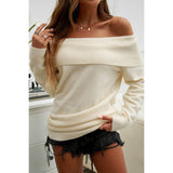 Off Shoulder Solid Knitted Loose Pullover Sweater - MVTFASHION.COM