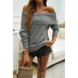 Off Shoulder Solid Knitted Loose Pullover Sweater - MVTFASHION.COM