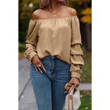 Off Shoulder Solid Ruched Sleeves Loose Fit Top - MVTFASHION.COM