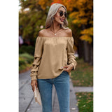 Off Shoulder Solid Ruched Sleeves Loose Fit Top - MVTFASHION.COM