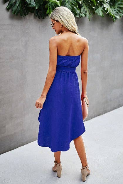 Off Shoulder Solid Waist Tie Dress - MVTFASHION.COM