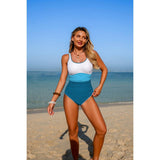 One Piece Color Block U Neck Stretch Swimsuit - MVTFASHION.COM