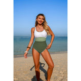 One Piece Color Block U Neck Stretch Swimsuit - MVTFASHION.COM
