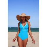 One Piece Color Block V Neck Stretch Swimsuit - MVTFASHION.COM